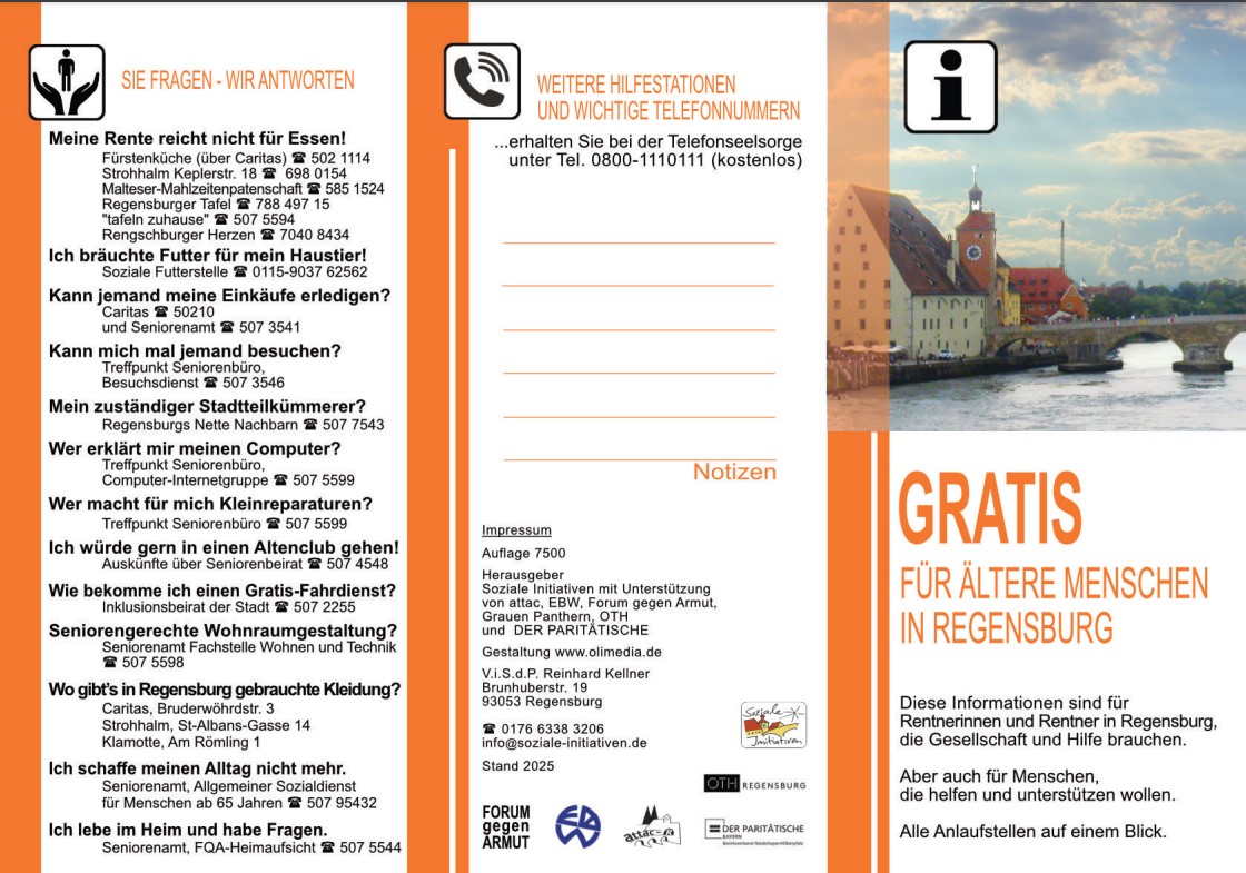 Gratis - für älteres Menschen in  Regensburg, Flyer zum Downloas und Ausdrucken